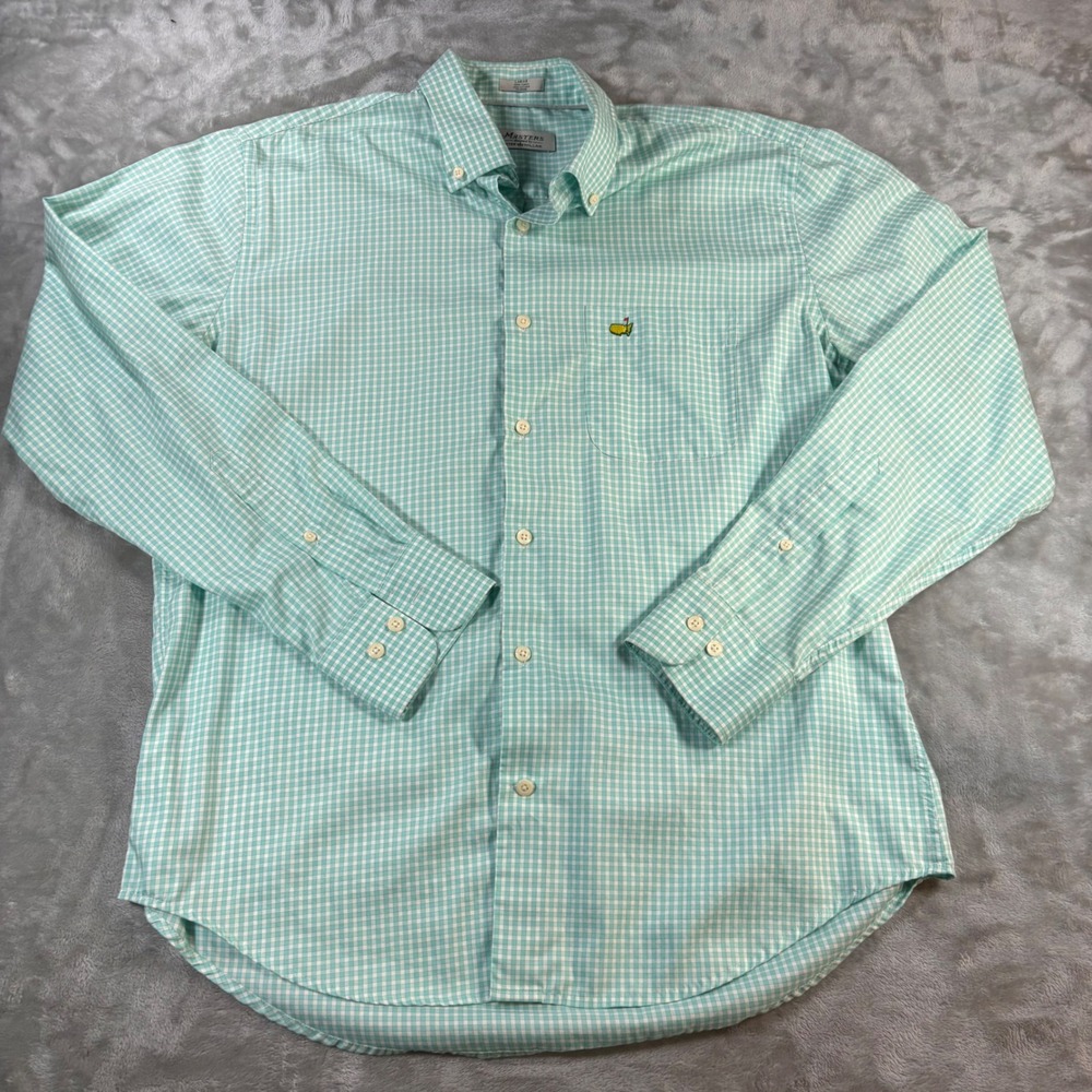 Masters Peter Millar Mens Large Green Gingham Cotton Button Down Shirt PM18W182